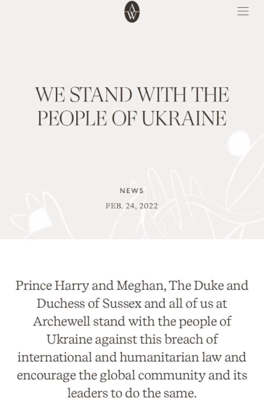Priopćenje Meghan Markle i princa Harryja o ratu u Ukrajini