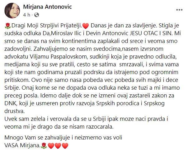 Objava Mirjane Antonović