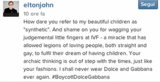 Elton John pozvao na bojkot Dolcea i Gabbane