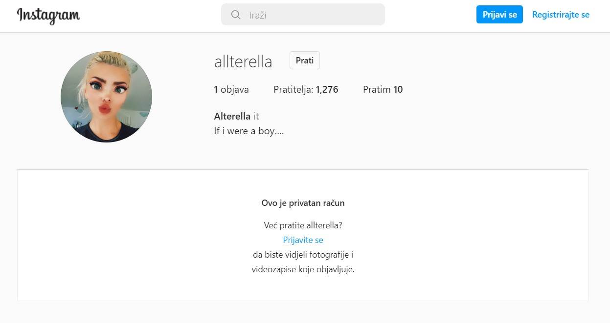 Ella Dvornik ima još jedan Instagram profil 'Alterella'