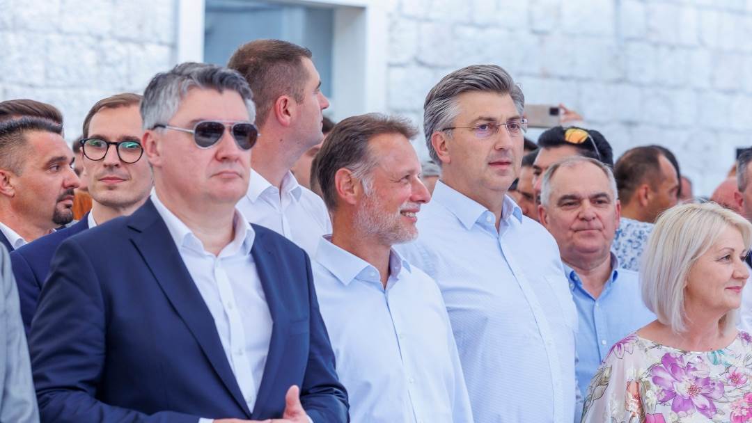 Zoran Milanović, Gordan Jandroković i Andrej Plenković u Sinju
