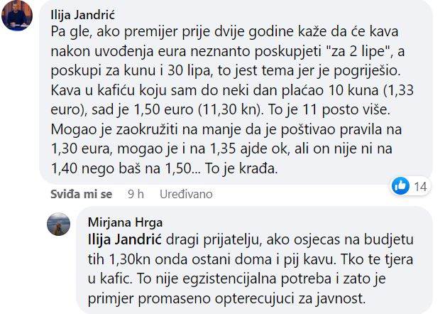 Ilija Jandrić komentirao status Mirjane Hrge
