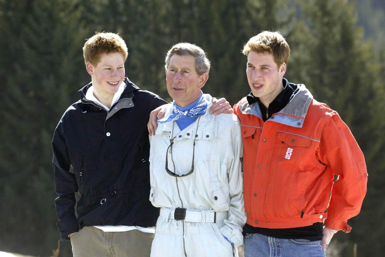 Princ Harry, kralj Charles i princ William na skijanju u Klostersu 2002. godine