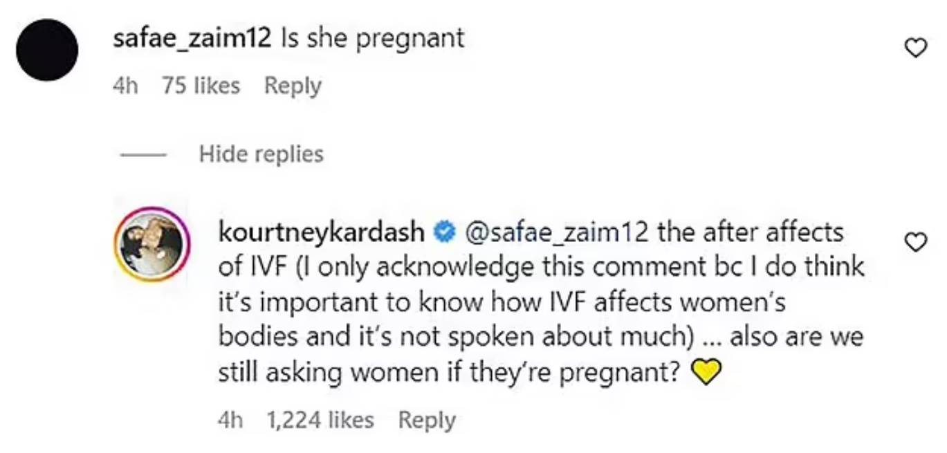 Kourtney Kardashian odgovorila na komentar o trudnoći