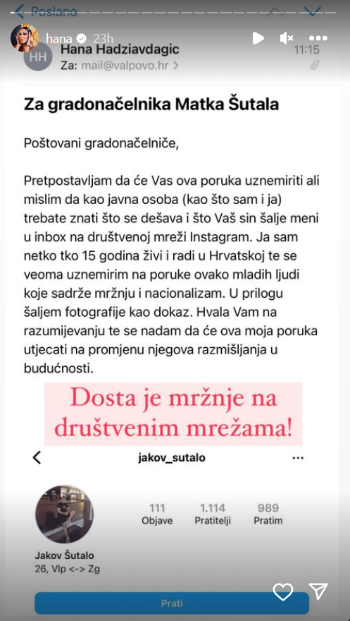 Hana Hadžiavdagić Tabaković o uvredama sina gradonačelnika Valpova
