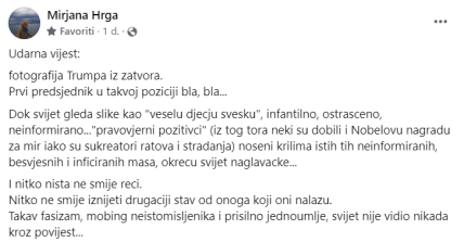 Mirjana Hrga o fotografiji Donalda Trumpa iz zatvora