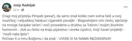 Josip Radeljak Dikan posvetio objavu pjevaču Davorinu Popoviću Pimpeku