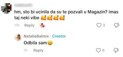 Natalie Balmix tvrdi da je odbila ponudu da bude pjevačica Magazina