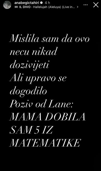 Ana Begić Tahiri na Instagramu se pohvalila uspjehom svoje kćeri Lane koja je dobila 5 iz matematike