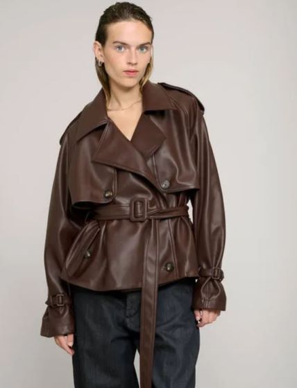 Brown Cropped Leather Trench/ Pixie Market/ 360 EUR