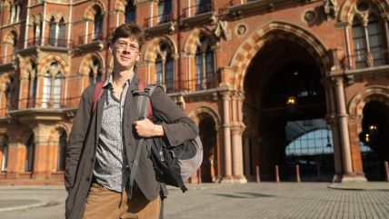 EP1 Manchán Magan outside St Pancras Station, London.jpg