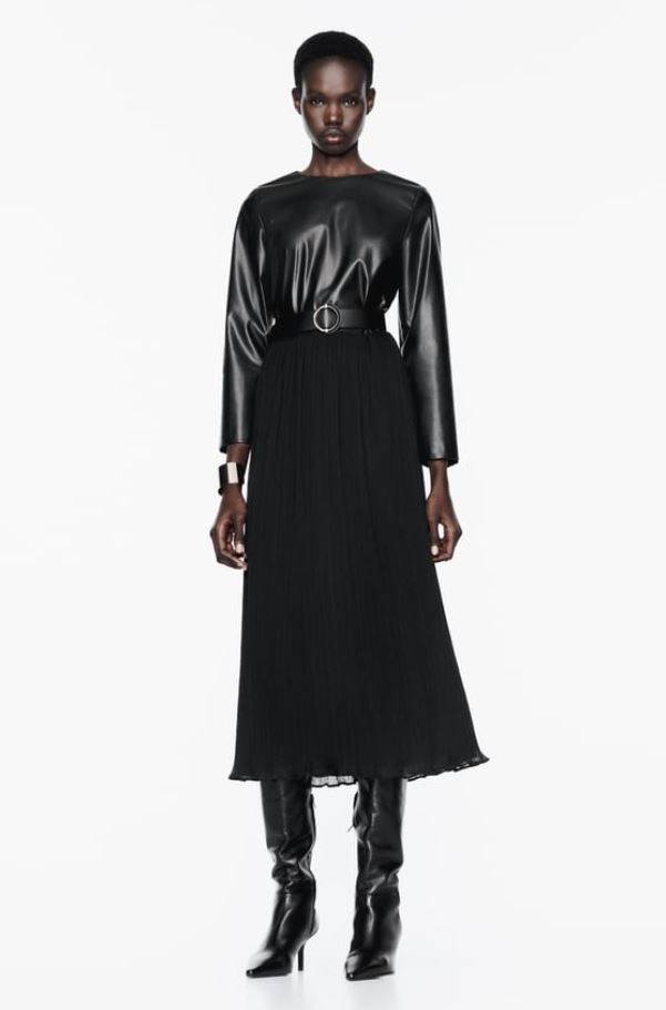 KOMBINIRANA MIDI HALJINA S UMJETNOM KOŽOM, ZARA, 39,95 EUR/ 301,00 KN