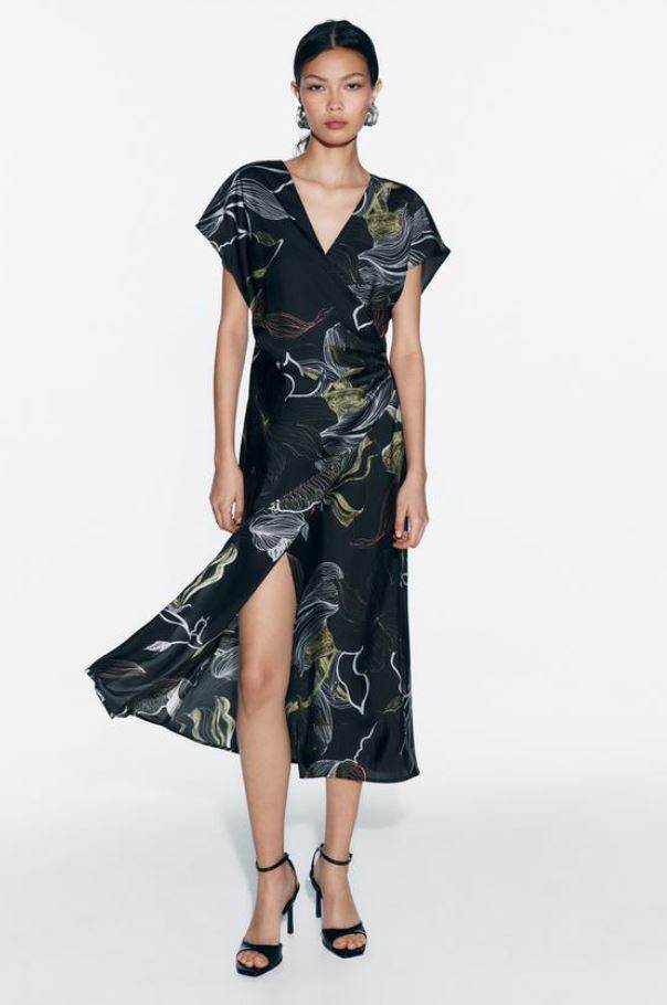 Satinirana midi haljina s uzorkom/ZARA/39,95 EUR