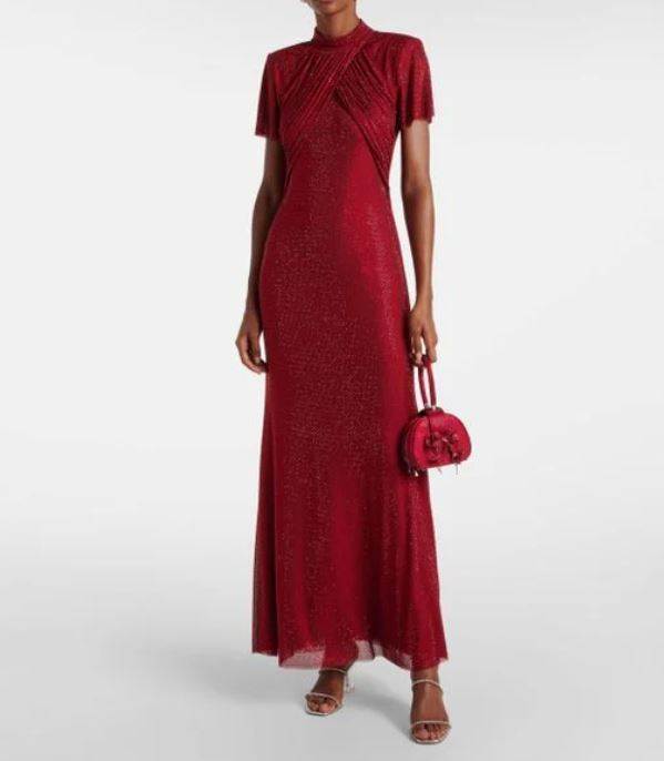 Red Rhinestone Mesh Maxi Dress/ Self Portrait/ 745 EUR