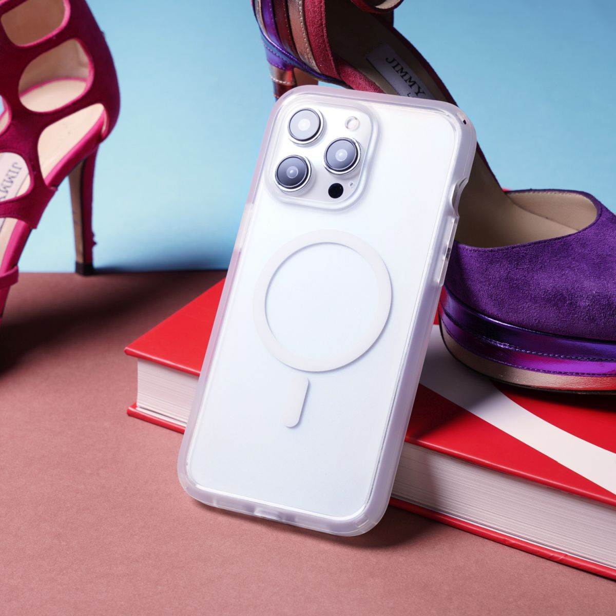Catalyst-iPhone-15-pro-max-protective-stylish-drop-proof-iphone-cases-with-magsafe-with-hot-pink-Jimmy-Choo-sandals-and-magazine.jpg