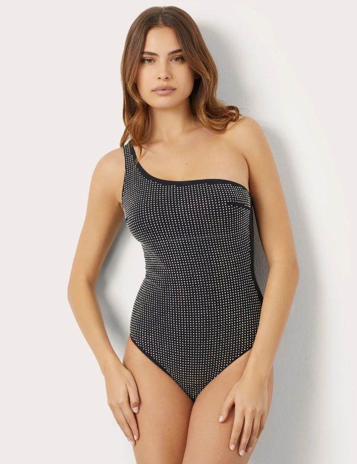 One-shoulder one-piece swimsuit with removable cups and rhinestones Crystal Part/ yamamamay/34,98 EUR