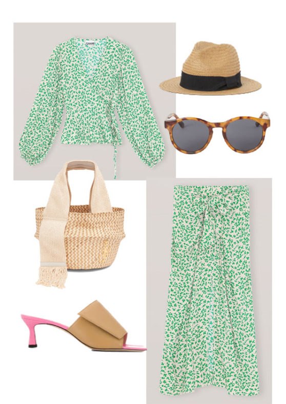 Top i suknja GANNI, naočale H&M, ceker JW ANDERSON, cipele WANDLER.