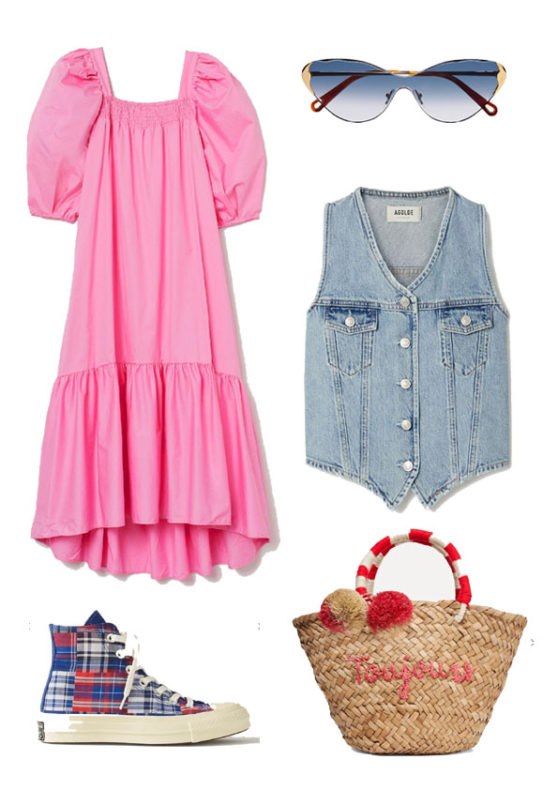 Haljina H&M, naočale CHLOE, prsluk AGOLDE, torba KAYU, tenisice CONVERSE.