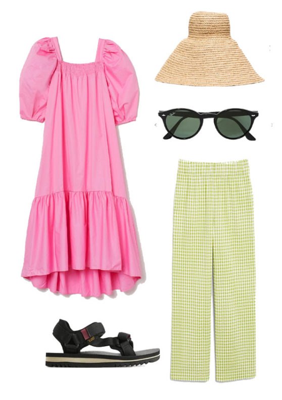 Haljina H&M, šešir JACQUEMUS, naočale RAY BAN, hlače MONKI, sandale TEVA