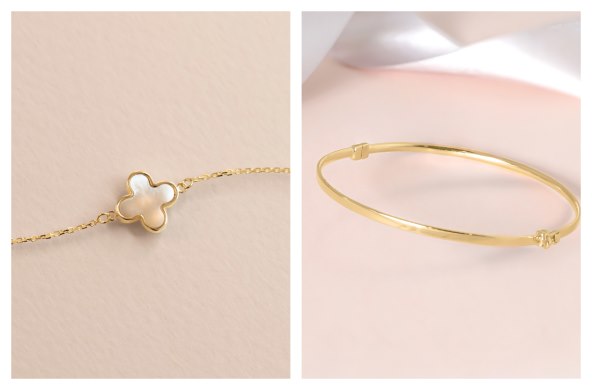 Lijevo: zlatna narukvica, redovna cijena 980 kn, cijena s popustom 588 kn, desno: zlatna narukvica, redovna cijena 3000 kn, cijena s popustom 1800 kn