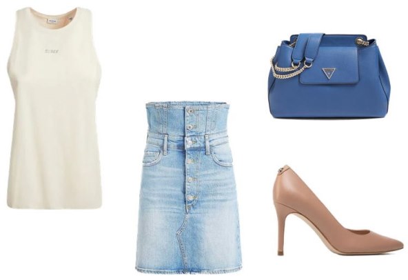 Guess majica, 319 kn; Guess traper suknja, 399,50 kn; Guess torba, 853,30 kn; Guess cipele, 509,50 kn