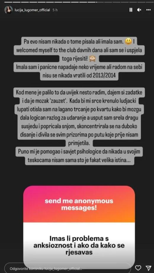 Lucija Lugomer o borbi s anksioznošću