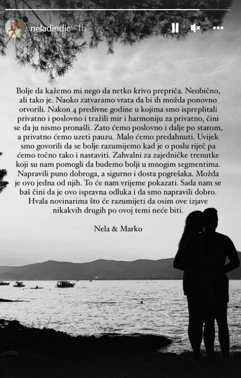Objava o prekidu Antonele Đinđić i Marka Kutlića