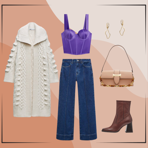 Gledaj: Kardigan Zara; Naušnice Zaks; Traperice Mango; Čizme Tamaris, Mass; Torbica Aldo; Top, Yamamay