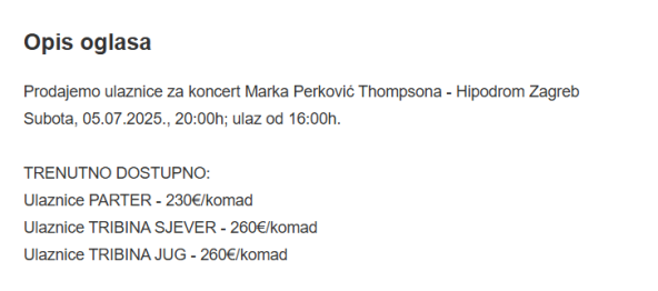 Karte za koncert Marka Perkovića Thompsona