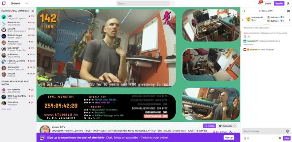 Zatvorio se na 107 dana u sobu i streamao, pristao bi izolirati se i na 10 godina. Naravno, za novce