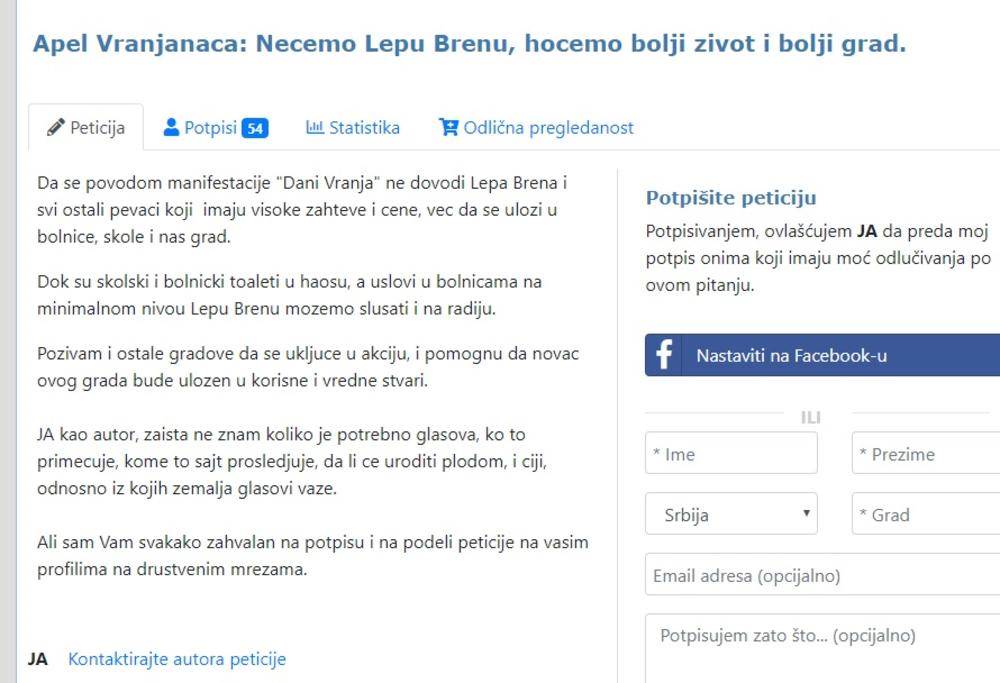 Pokrenuta peticija protiv Lepe Brene
