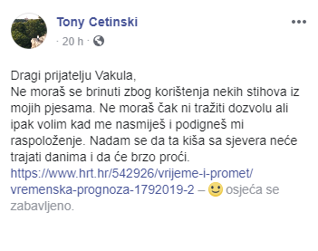 Tony Cetinski objavio prepisku s Vakulom