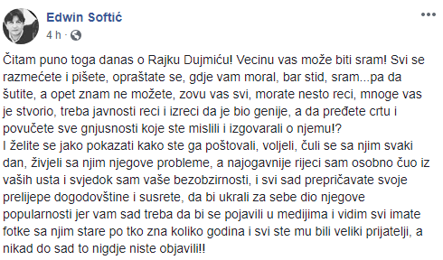 Edvin Softić o Rajkovoj smrti: 'Može vas biti sram, sad ste mu prijatelji'