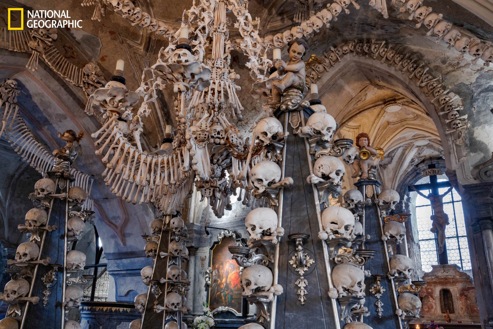 Kosti 30.000 žrtava koje su umrle za vrijeme izbijanja kuge u 14. stoljeću, Sedlec Ossuary u Češkoj (Charlie Hamilton James / National Geographic)