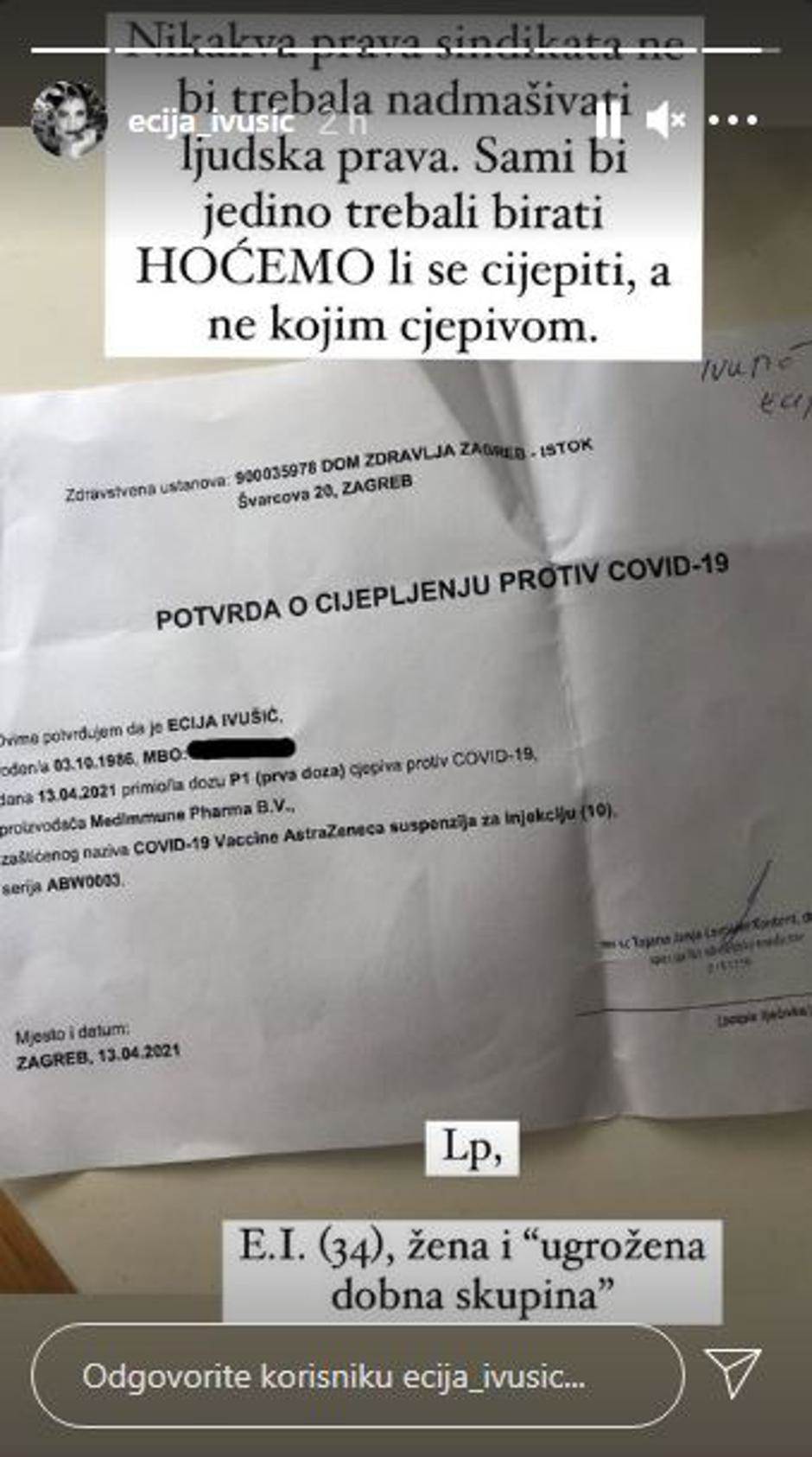 Ecija Ivušić se cijepila pa otkrila s kojim se nuspojavama susrela