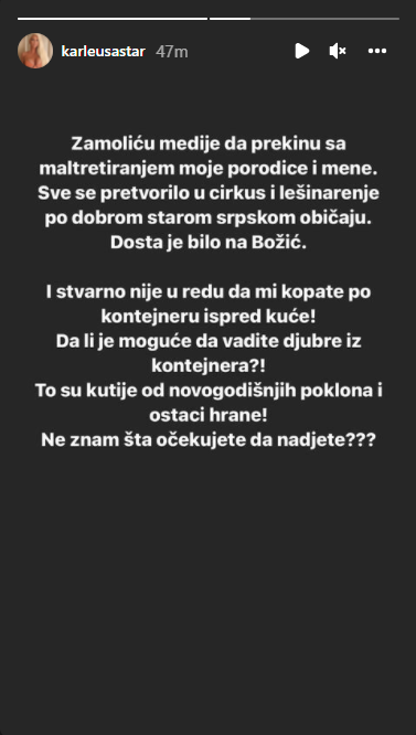 Izjava Jelene Karleuše na Instagramu