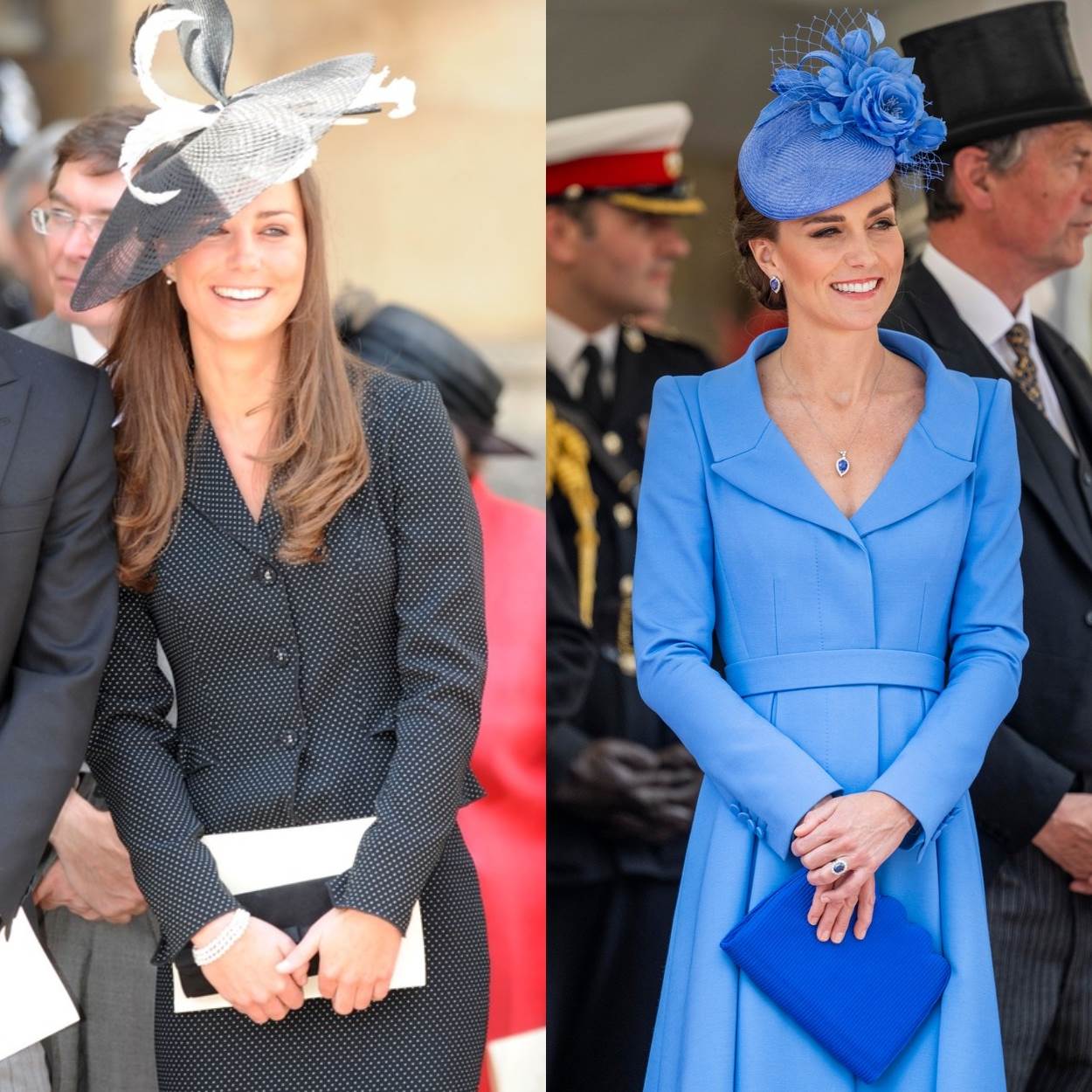 Kate Middleton 2008. i 2022. godine na godišnjoj ceremoniji 'The Order of the Garter'