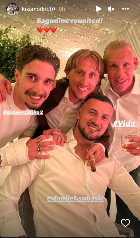 Šime Vrsaljko, Luka Modrić, Domagoj VIda i Danijel Subašić na vjenčanju Dominika Livakovića