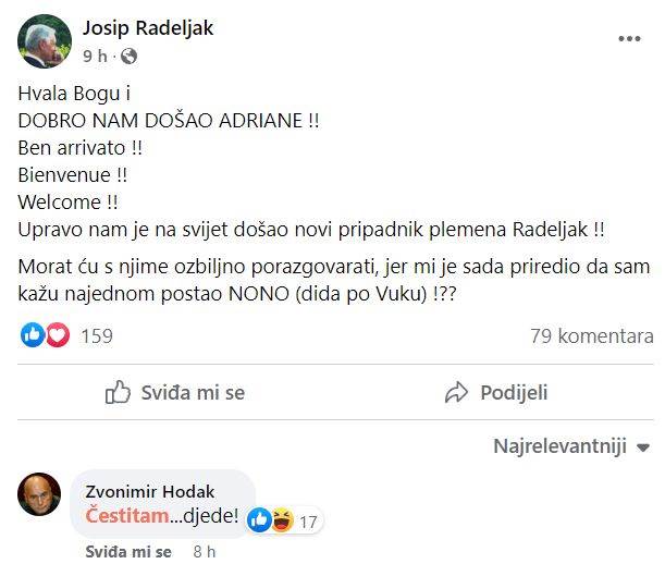 Josip Radeljak Dikan objavio je da je postao djed