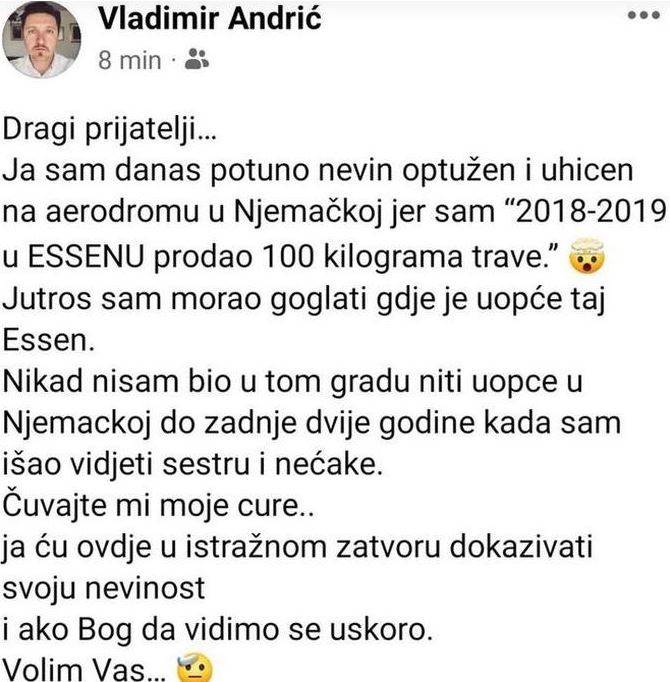 Uhićen je glumac Vladimir Andrić