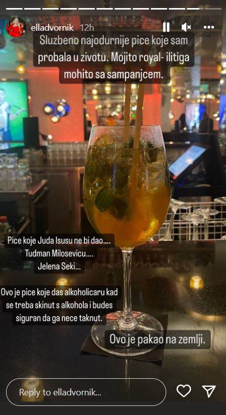 Ella Dvornik kaže da je mojito royal najgore piće