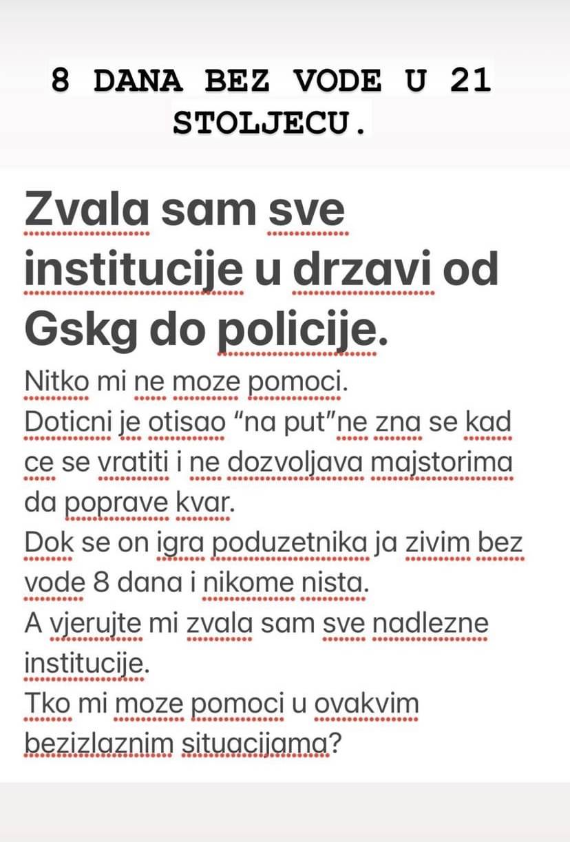 Nina Badrić nema vode 8 dana.