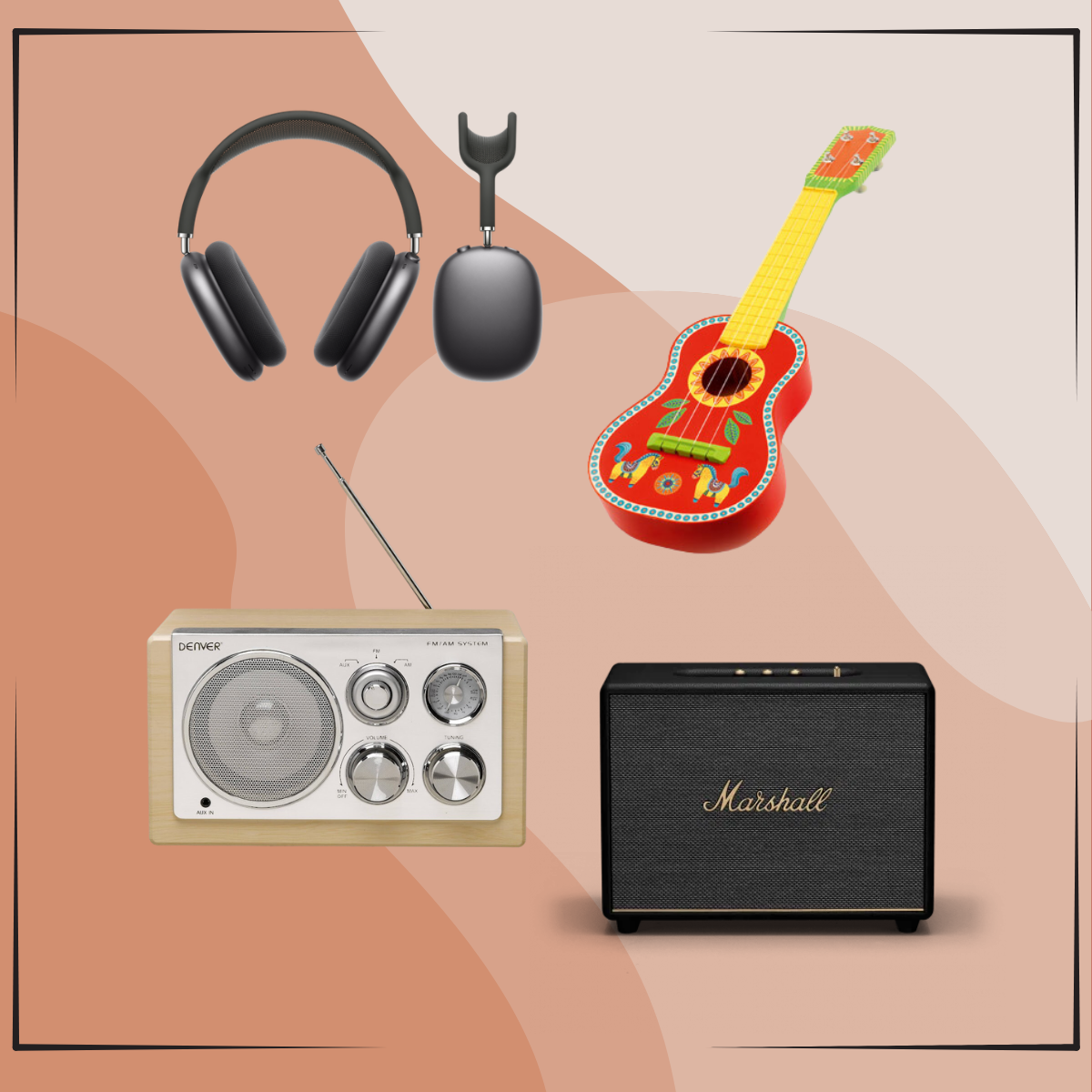 Slušaj: Marshall zvučnik, Santa Domenica; Denver radio, Elipso;  Ukulele za djecu,  Hoću knjigu; Slušalice iStyle