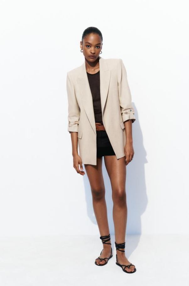 BLEJZER BEZ KOPČANJA OD MJEŠAVINE LANA SA ZASUKANIM RUKAVIMA/ ZARA/ 39,95 EUR