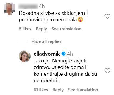 Ella Dvornik odgovorila pratiteljici