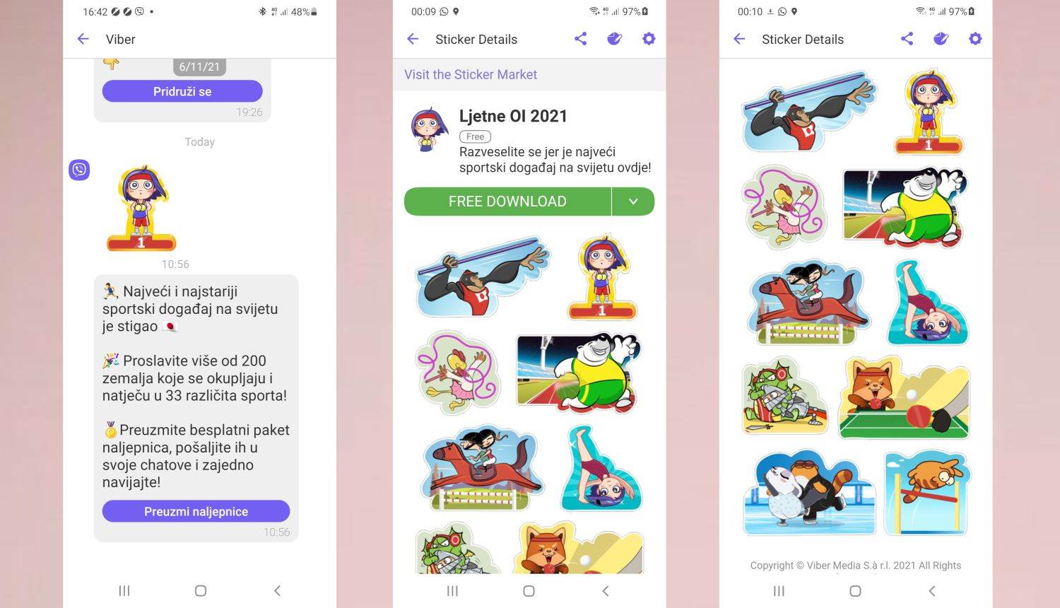 LJETNE OI 2021 Viber omogućio besplatne nove naljepnice